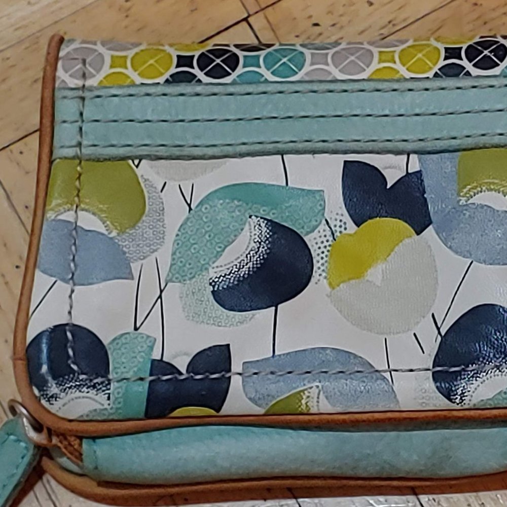 LEATHER Wallet Green Blue Yellow White Design